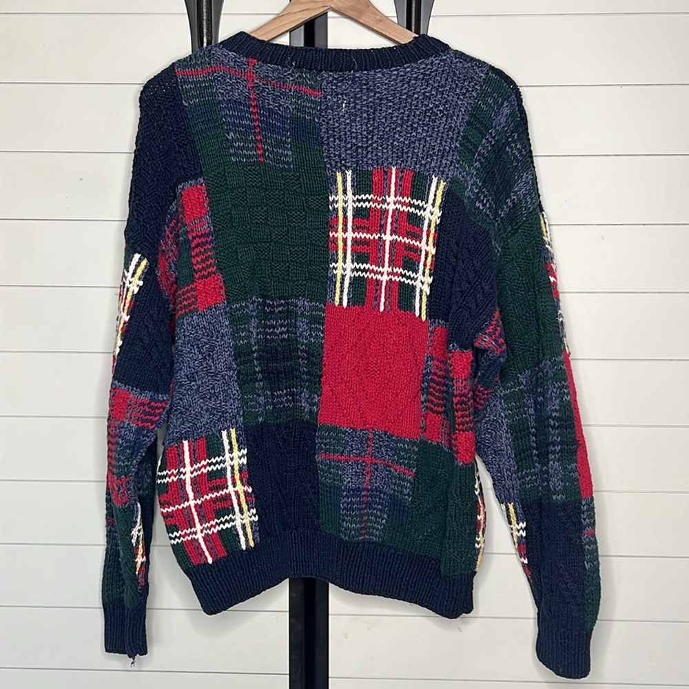 Vintage Hand Knit Patchwork Sweater Large - image 3